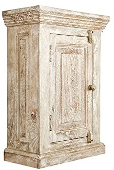 Woodkings® Bad Hängeschrank Patina, Badschrank mit Holztür, Badezimmerschrank Badmöbel, Massivholz Mango