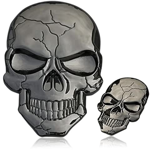 Deselen Metall Totenkopf Aufkleber Abziehbild Ornament, 3D Auto Sticker Optisch Hochwertig Totenköpfe Metallaufkleber, Autoaufkleber Tuning, 2 Packungen, Schwarz