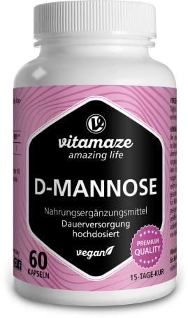 D-Mannose Kapseln hochdosiert & vegan, 2000 mg pro Tagesdosis, 60 Kapseln mit 500 mg pro Kapsel, Nahrungsergänzung ohne unnötige Zusatzstoffe, Made in Germany