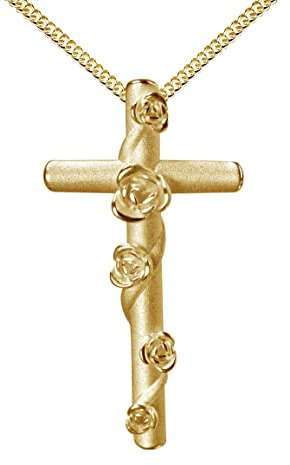 JEVELION Anhänger-Kreuz vergoldet mit Kette für Damen Kreuzanhänger mit Rosenranke Kettenanhänger + Schmuck-Etui und Schmuckzertifikat Kettenlänge: 36 cm