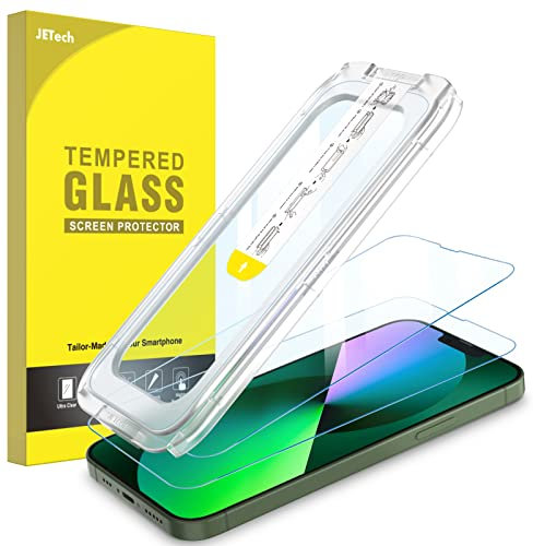 JETech Protector de Pantalla Instalación con Una Toque para iPhone 16e 2025, iPhone 13/13 Pro 6,1 Pulgadas, Cristal Vidrio Templado, Auto Alineación Herramienta Kit, 2 Unidades
