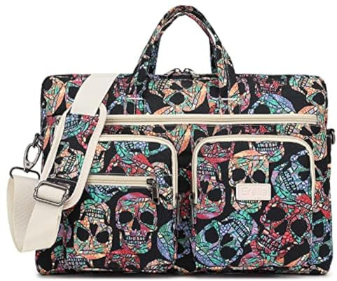 EZrelia Multifunktionale 15,6 Zoll Laptop Tasche Messenger Bag Umhängetasche Wasserdichte Aktentasche, Gothic Skull, 15 inch/15.6 inch