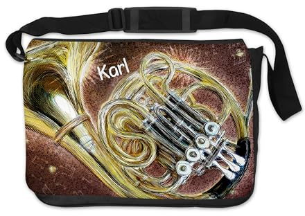 DRUC KLAUS Personalisierte Notentasche Horn – Praktische Umhängetasche für Musiker mit individuellem Namen - dein persönliches Musikaccessoire