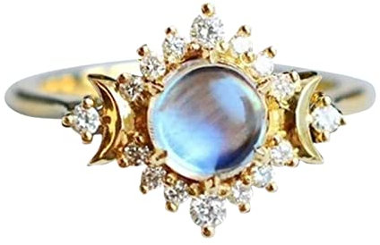 Yowablo Verlobung Leben in Ringen Ringe Mond Sonne Gold Jubiläumsringe Engagement Himmlische Hochzeit Mode Damen Geschenke Mein Schmuck Mondstein Meine Sterne und Ringe Ringbuch 3 Ringe