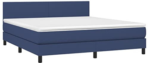 vidaXL Boxspringbett mit Matratze Polsterbett Doppelbett Bett Hotelbett Schlafzimmerbett Bettrahmen Bettgestell Lattenrost Blau 180x200cm Stoff