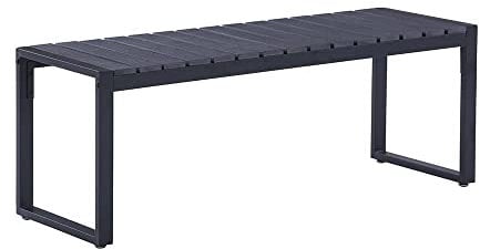 Mingone Panca da Giardino a 2 Posti Seduta in Resina Nera Panca da Esterno Gambe in Metallo Antiruggine Panca Moderna, 120cm