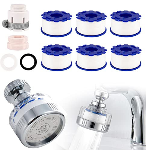 Bahan alamy Wasserfilter Wasserhahn Drehbar Wasserhahnfilter mit 6 pcs PP-Baumwolle Filterelement Und Universaladapter für Spüle, Küche, Badezimmer