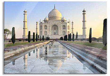 Pixxprint Glasbild, Wandbild aus Echtglas, Taj Mahal, 100x70 cm, inkl. Aufhängung und Abstandshalter