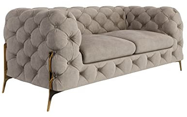 S-Style Möbel Milton Chesterfield Sofa 2-Sitzer 2er Couch Wohnzimmer Möbel Freistehend mit Metallfüßen 185x100x73 cm Dunkelcreme