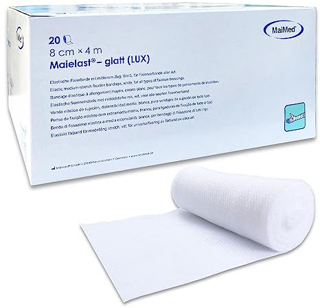 Mullbinden 8cm x 4m - 20 Stück Elastische Binde Fixierbinde - Latexfreies Verbandsmaterial - elastischer Verband mit 80% Dehnbarkeit