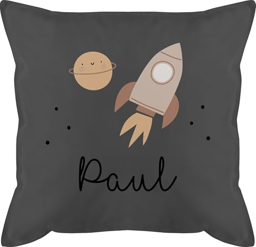 Kissen 50x50 - Weltall - Niedliche Rakete Weltraum Raumschiff - 50 x 50 cm - Grau - name raumfahrt planeten planet raketen astronaut nasa kinder astronauten universum space