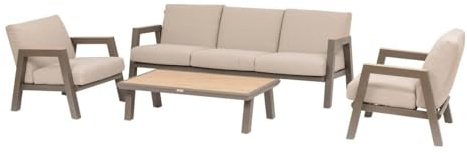Hespéride - Gartengarnitur AXIOME Beige & Praline - 5 Plätze - Epoxidbeschichtetes Aluminium - Texaline - Olefin - Beige/Praline