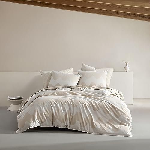 Marimekko Queen-Bettwäsche-Set, Bio-Baumwolle, Bettwäsche mit passenden Kissenbezügen, luxuriöse Heimdekoration, GOTS-zertifiziert (Lokki Beige, Queen)
