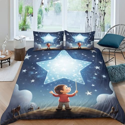 AAHARYA Karikatur-Stern 3D Print Betten Set Karikatur Anime Bettwäsche Set Microfaser Karikatur Anime Bettbezug Mit Kissenbezug King（220x240cm）