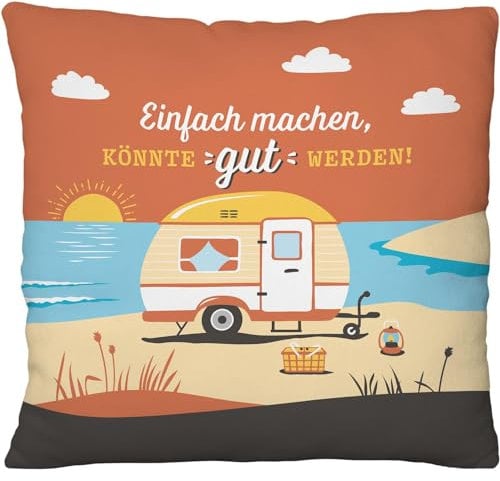 Gruss & CO Plüschkissen mit Motiv und Spruch Meer | 25 cm x 25 cm, aus recyceltem Material | Geschenk, Geburtstag, Reise, Fernweh | 48423