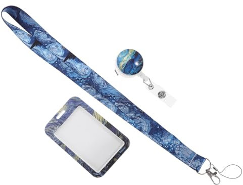 TEHAUX Van Gogh Sternennacht-Abzeichen karten halter card holder Tragbarer Schlüsselband multifunktionaler Kartenhalter Namensschildhalter fein Klipp handy kabel Spule