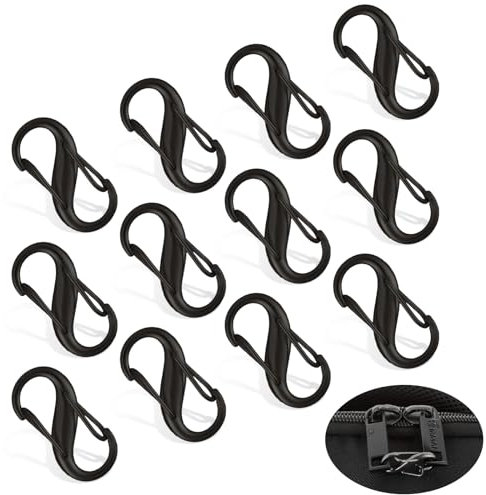 Ouligay 12 Stück Diebstahlsicherung Reißverschluss Anhänger Rucksackschloss Lock Karabinerhaken S Förmig Zipper Lock Clips für Camping Angeln Reisen Outdoor Sport
