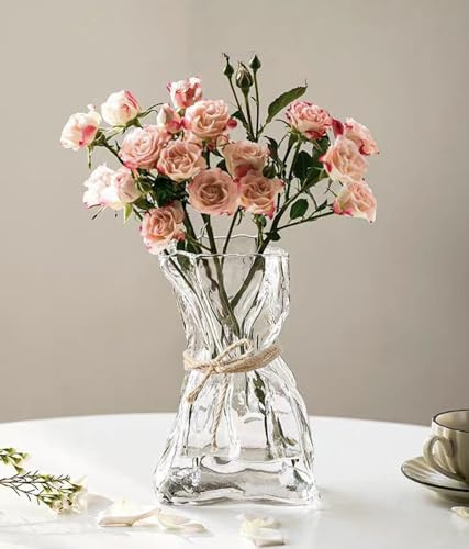 FOWSEEK Kleine Glas-Blumenvase, unregelmäßige, klare Blumenvasen für Tischdekoration, Schreibtischdekoration, Moderne Kunst, dekorative Vase für Zuhause, Büro, Hochzeit, Bücherregal