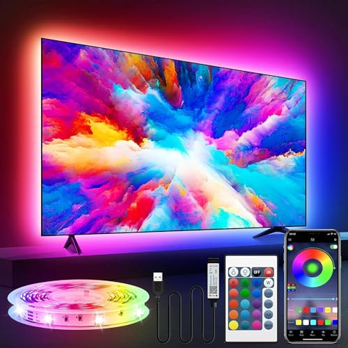 HOUHUI LED Strip Lights 3m for 40-60inch TV, Color Changing with Remote & App Control, IP65 Waterproof, USB LED Light with Mini Controller for Bedroom TV PC Monitor Mirror