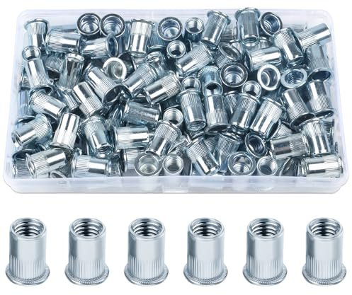 100 tuercas de remache M8, tuercas de remache ciego Jeboler M8 de cabeza plana, tuercas roscadas, acero galvanizado, tuerca de manguera, remache para placas de metal, tubos, etc.