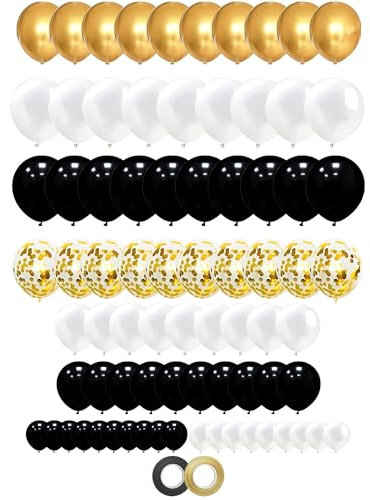 ZHOUHON 80pcs Luftballons Set, Gold Schwarz und Weiß Luftballons Metallic Latex Ballons Konfetti Ballons für Hochzeit Geburtstag Verlobung Abschluss Dusche Babyparty Party Dekoration(Schwarz)