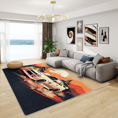 Generisch JDM Teppich - Teppich Wohnzimmer Schlafzimmer Japanischer Sportwagen, Kleiner Teppich Jungen Rennwagen, Weich Kurzflor & Waschbar & rutschfest Fussmatte Innen, Kinderteppich 60x90 cm