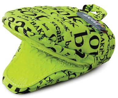Zeal Silicone Pot Holder Mini Oven Mitt – Mitt for Air Fryer with Hot Print Design and Comfortable Quilted Cotton Inner – Heat and Water Resistant, Neon Lime