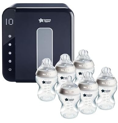 Tommee Tippee Ultra UV Steriliser, Dryer and Storage for Baby Bottles and Accessories,Black + Natural Start Anti-Colic Bottle with Slow Flow Breast-Like Teat, 260 ml, 0m+, Self-Sterilising, Pack of 6