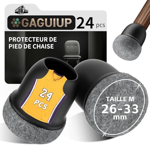 24 tappi di protezione per gambe della sedia, colore nero, con feltro, feltrini, tappi di protezione in silicone per gambe inclinate, 1,25 pollici, per sedie resistenti all'usura