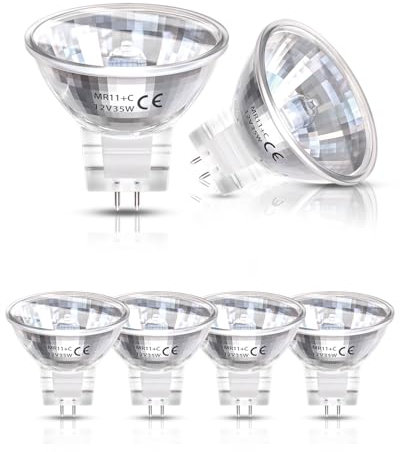 LumiGo Bombillas Halógenas GU4 12V 35W, MR11 Halogena Reflector Regulable con Cubierta de Vidrio Blanco Cálido 2800K 35mm Diámetro GU4 Foco Halógeno para Iluminación de Riel y Empotrada, 6 Piezas