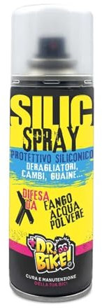 DR. BIKE Silic Spray. Spray protettivo al silicone per bicicletta 200ml. Spray protettivo bici universale parti meccaniche. Difesa da fango, acqua, polvere. Olio siliconico protettivo cambi e guaine.