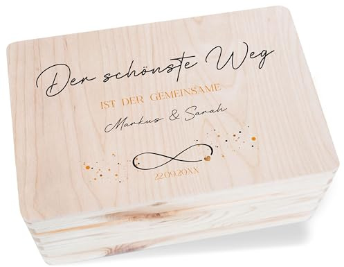 Erinnerungsbox - Der schönste Weg ist der gemeinsame | Schöne Sprüche für Hochzeitsbox | Holzkiste schöner Spruch Hochzeitskiste Geschenk Hochzeit - 30x20x14 cm - Holz - hochzeitsgeschenk box