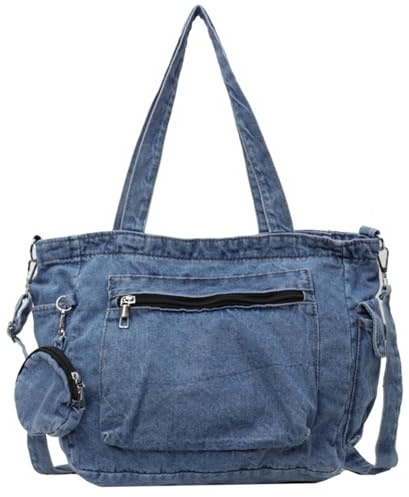 Wedhapy Jeanstasche für Damen lässige Jeans Umhängetasche mehrere Taschen Jeans Schultertasche mit Tragetasche und Hängetasche große Kapazität Jeans Geldbörse mit Reißverschluss