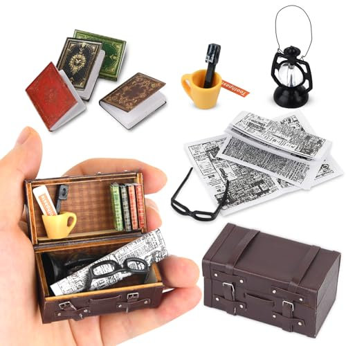 1:12 Miniatur puppenhaus zubehör,wichtel zubehör Weihnachten,1/12Miniatur Koffer Bücher Zeitung Zahnbrüste Zahnpasta Miniatur Puppenhausbücher Miniatur Wichtel Zubehör Weihnachten