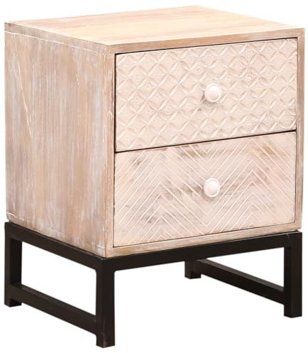 Marrakesch Boho Style Nachttisch kleine Kommode mit Schubladen aus Holz 50cm hoch | Beistelltisch für Schlafzimmer, Kinderzimmer als Orientalische Möbel | Skandinavische Nachttische klein Alvar weiß