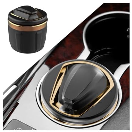 JNNJ Car Ashtray, Car Ashtray with LED Lights, Portable Car Ashtray, Self Extinguishing Ash Tray for Cars, Accessories for Most Cars Cup Holder Auto Van Vehicle Truck Outdoors Home Camping(Gold)