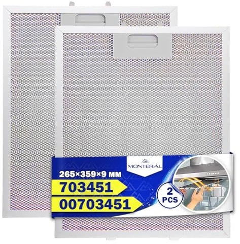 2 Piezas Aluminio Filtro Campana Extractora Antigrasa 265 x 359 x 9 mm con Código Original 00703451 703451 10035302 para Bosch para Siemens para Balay - Garantía de 10 Años - MONTERAL