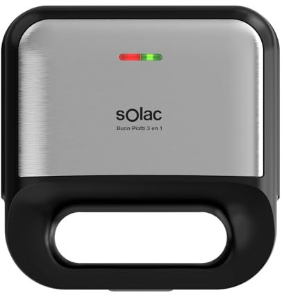 Sandwichera Solac Buon Piatti 3 en 1 | 750W | Placas Intercambiables (Gofre, Grill, Sandwich) | Asa Fría | Recubrimiento Antiadhesivo | Enrollacables, Almacenaje Vertical y Horizontal | Cable 65 cm