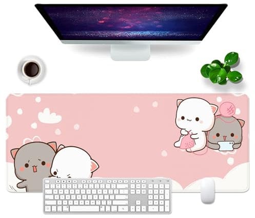 Rosa süße Katze Mousepad Großes Gaming Mousepad 80x30cm XL Desk Pad Groß Mauspad Bürozubehör Schreibtischunterlage (Katze)