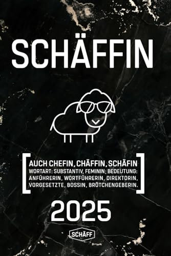 SCHÄFFIN 2025 Kalender für die Chefin mit Humor Terminplaner A5 | Lustiges Schaf mit Sonnenbrille | Farbe Schwarz