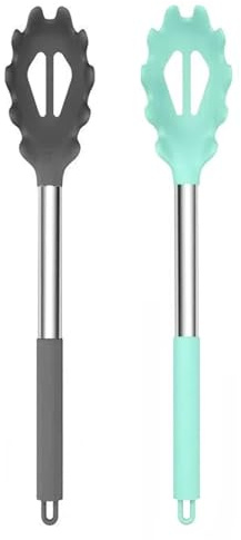 Cyoufine Silicone Pasta Fork (13.2), 2-Pack Stainless Steel Handle Spaghetti Server Spoons Heat Resistant 600°F, Food Grade Metal Pasta Spoon, BPA Free, Noodle Spoon.
