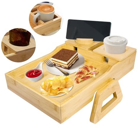 Sofa armrest tray, multi-function folding sofa armrest, 360° rotating mobile phone & tablet stand, catering TV tray
