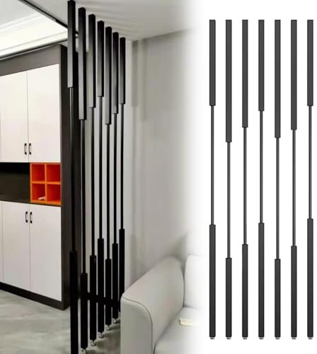 Junvstor Wandtrennwand Raumteiler Boden-Decken-Metalllamellen - 145-300cm hoch Sichtschutz Trennwand Pfosten Wohnzimmer Schlichte Moderne Büro Hohldekorsäule(5pcs,245cm/97in/8.04ft)