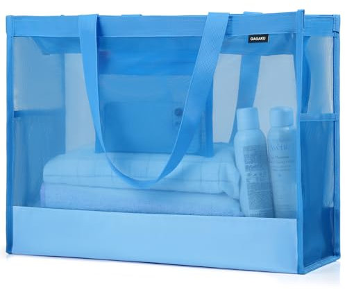 GAGAKU Strandtasche XXL Familie - Große Badetasche mit Reißverschluss, Leicht & Faltbar - Damen Beach Bag für Strand, Schwimmbad, Shopping, Reise - Blau