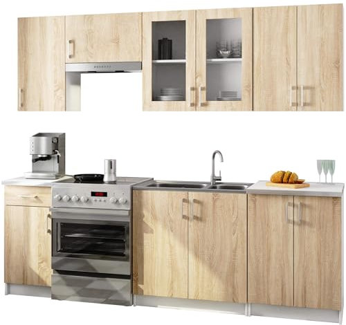 AKORD | Küchenmöbel-Set Lima | Küchen | Kitchen | Für eine kleine Küche | Für EIN Zimmer mit Küchenzeile | Langlebig | Für modernes und traditionelles Design | Weiß | Sonoma-Eiche