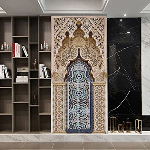 2pcs 3d Door Sticker Muslim Great Mosque of Mecca Door Art Mural Sticker Home Decor Living Room Porch Wall Stickers Wallpaper
