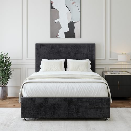 Bedmaster Naples Velvet Divan Bed Base With Storage And Plain Headboard - Colour And Size Options (Black 0 Drawer, King (U.K. Standard))