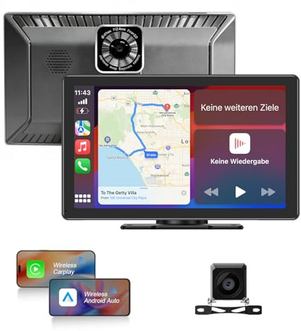9'' Android Autoradio mit Car Play Touchscreen Bluetooth Navi/WiFi, Lenkradsteuerung, Mirrorlink, cámara Trasera 1080P Car Play y Android Auto Universal para Todos los vehículos