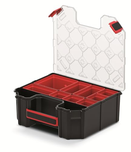 Mivos Scatola portaoggetti per accessori e piccoli oggetti - 284 x 243 x 105 mm - Scatola con chiusura a vite e 7 scomparti interni rimovibili - Robusta cassetta degli attrezzi per officina