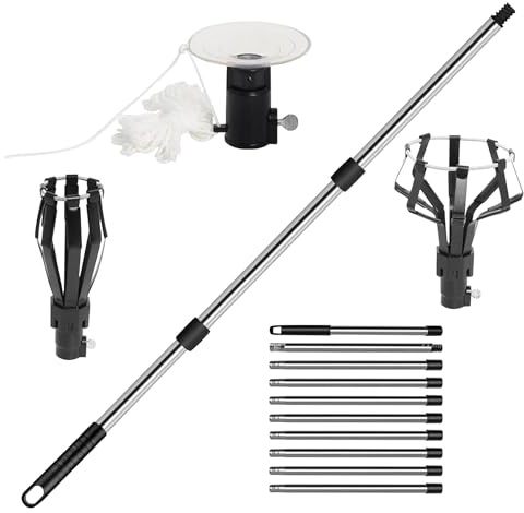 Dewireaey High Ceiling Lamp Changer with Telescopic Rod, Lamp Remover for High Heights | Pole Device for Lamp Change with Basket, Suction Cup and Extractor Rod for Floodlight, Ceiling Lights